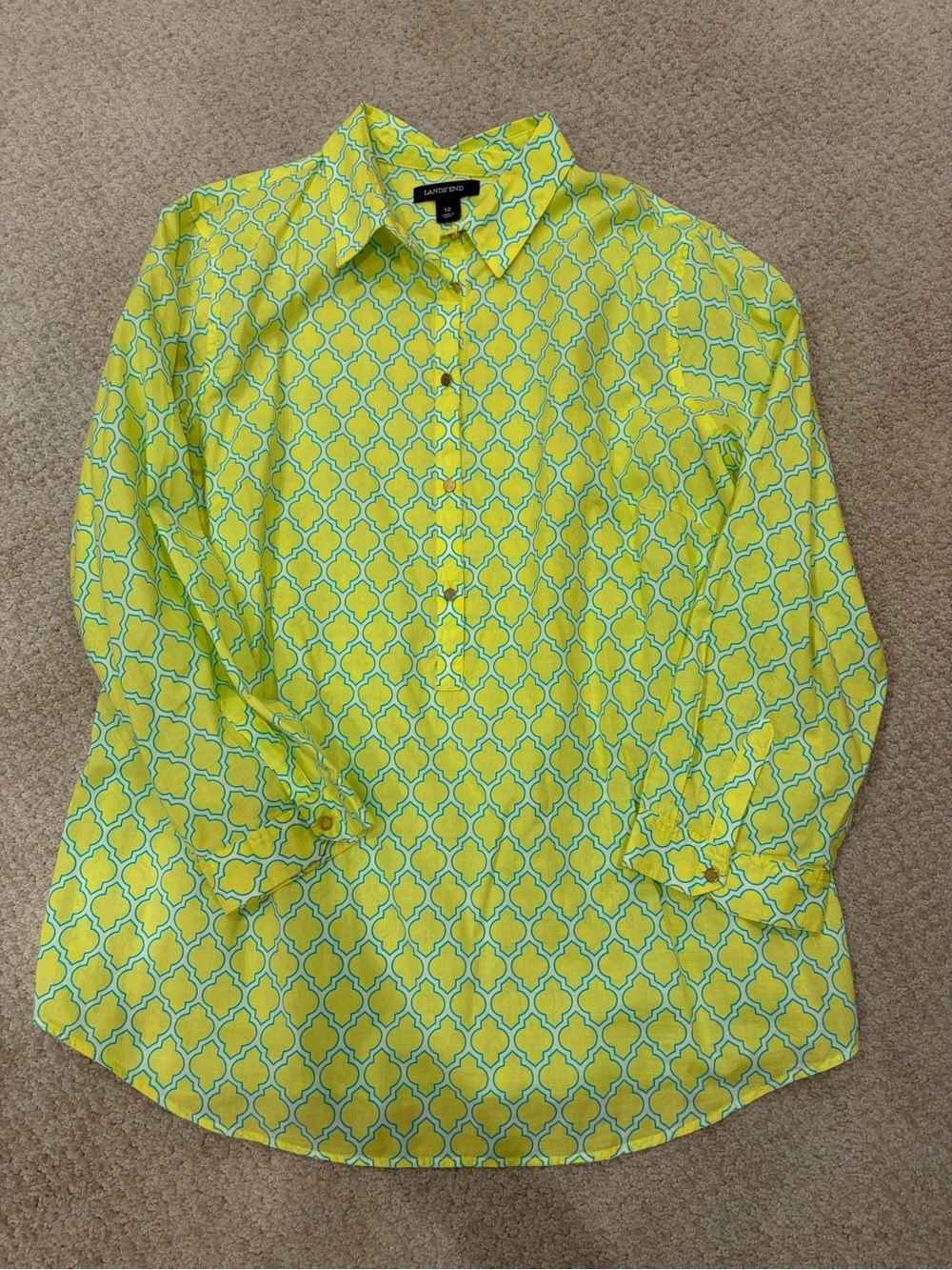 Lands' End Yellow Geometric-Print Women’s Shirt - Like New